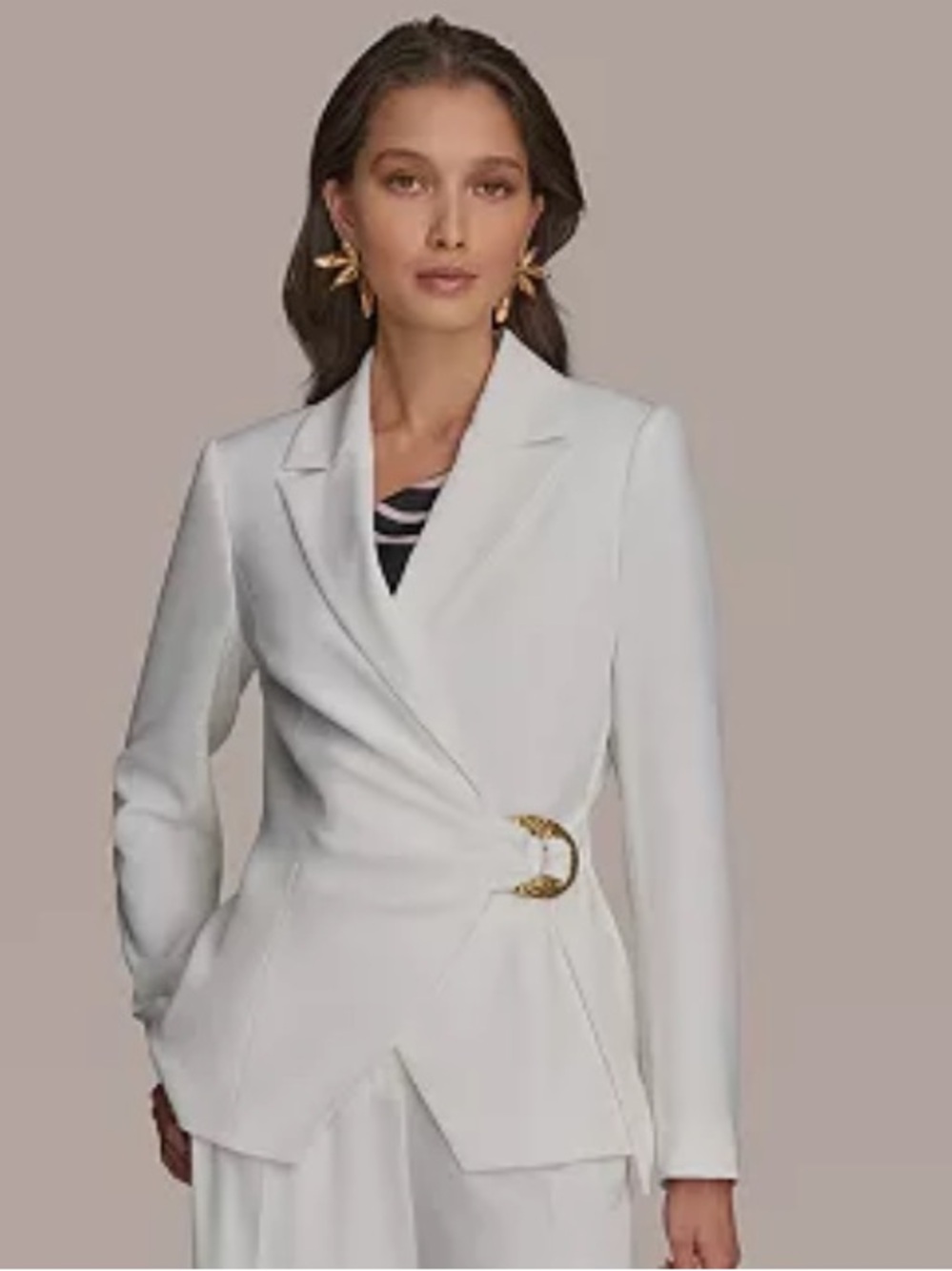 Donna Karan New York Women's Hardware Side-Tie Blazer Cream Size 6 NWT